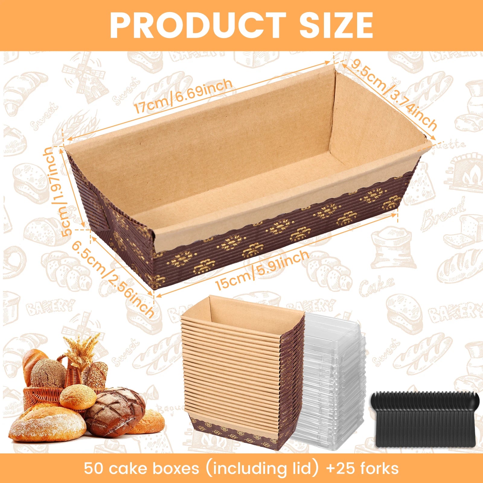 25/100 Pcs Paper Baking Pan Stackable Cake Mold Mini Loaf Pans with Fork Reusable Baking Molds for Bakery Kitchens Accessories